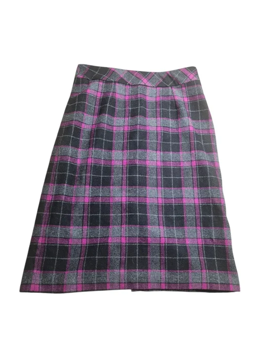 Chadwicks 8 Tall Black Gray Pink Plaid Wool A Line Skirt - Picture 2 of 9